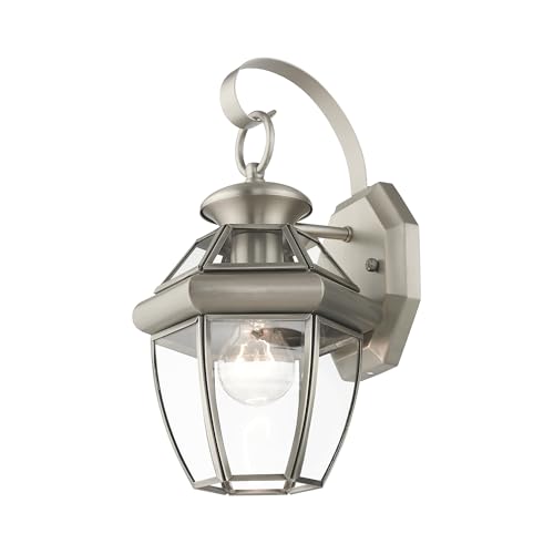 Outdoor Wall Lantern Brushed Nickel Finish Solid Brass with Clear Beveled Glass - Monterey Style
