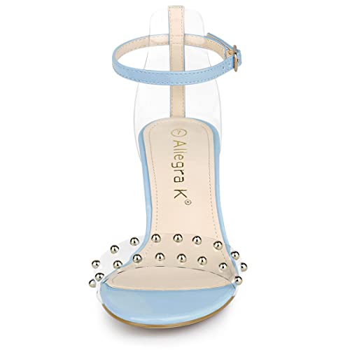 Allegra K Women Clear Chunky Heel Ankle Strap Block Sandals Sky Blue Size 9