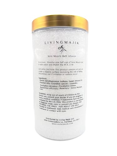 LivingMajik 32 oz All-Natural Muscle Relief Bath Salt with Epsom & Essential Oils
