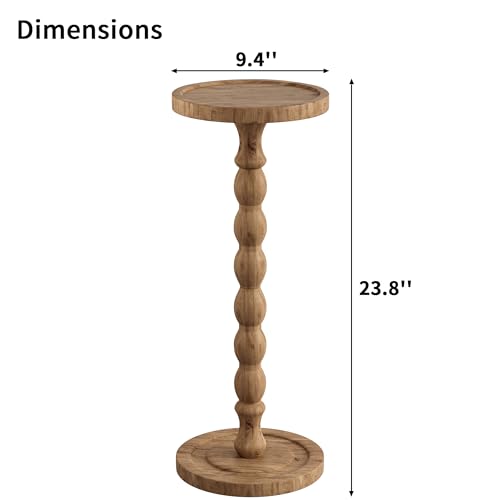 Small Round Side Table 2 Pack - Rubberwood Drink Table for Small Spaces, 9.4"W x 23.8"H - Brown Variation