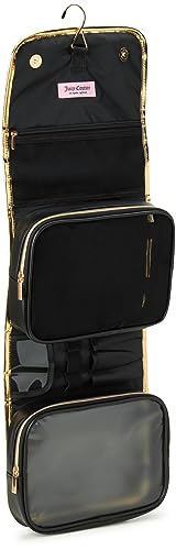 Black Faux Quilted Leather Makeup Bag with Gold Trim - Travel Toiletry Organizer