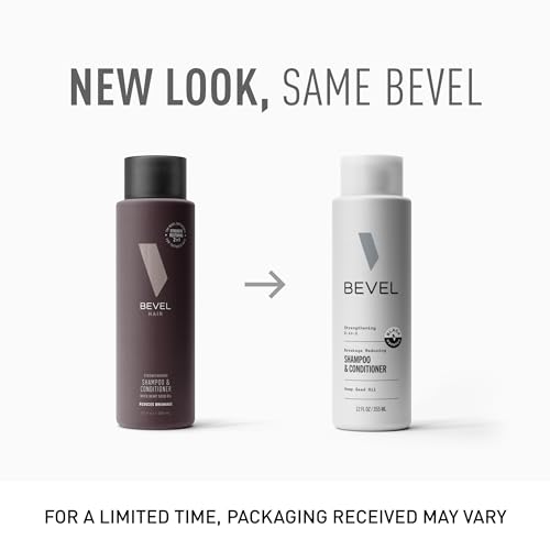 Bevel Shampoo and Conditioner for Men with Hemp Seed Oil and Biotin, 2 in 1 Strengthening Formula Conditions and Moisturizes Hair to Reduce Breakage, 12 Oz (Packaging May Vary)