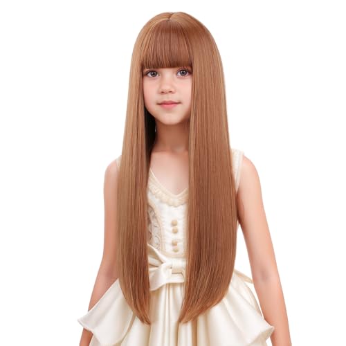 Edivd Orange Children Wig with Air Bangs, Heat-Resistant Synthetic Kids Wig 22''