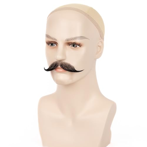 Fake Human Hair Beard for Men and Women - Natural Black 02 - Reusable & Realistic