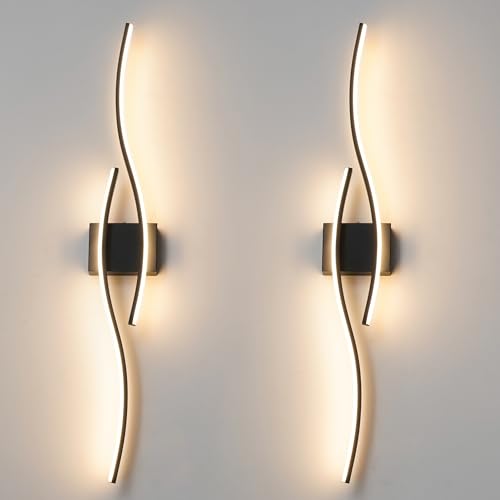 Daunton 40.5in Hardwired Black Wall Sconce Set of 2 with Remote, Dimmable LED, 3-CCT, Memory & Timer