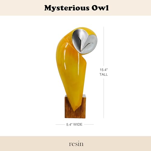 15 Inch Owl Statue Resin Bookshelf Decor Figurine Mustard Yellow