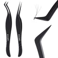 Lash Extension Tweezers, Professional Fiber Tip Lash Tweezer Set for Classic & Volume Lashes, High Precision Eyelash Tweezers Kit? Black Set of 2, Ideal for Lashes Artists