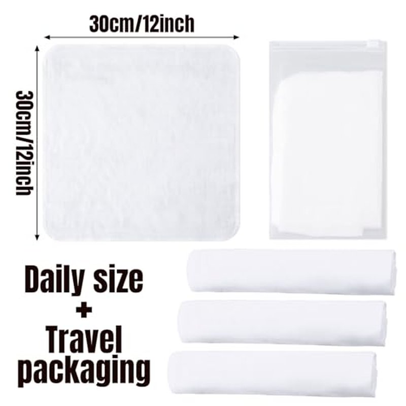 12 Pcs Individually Wrapped Facial Cleansing Muslin Cloths Travel Size Face Cotton Cloths Reusable Makeup Remover Wipes Exfoliating Muslin Washcloths for Skin Care(White)