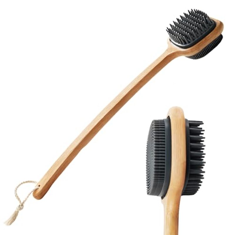 Bath Brush with Long Bamboo Handle, Soft Bristles (16.92 inch)