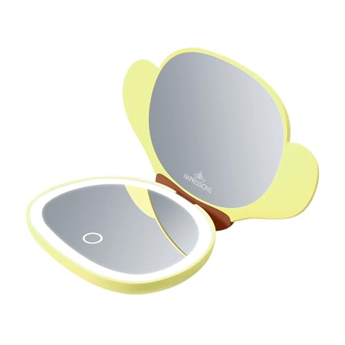 Impressions Vanity Pompompurin LED Compact Mirror with Pompompurin Figural Shaped Design, 3X Top Magnified Mirror with Touch Sensor, Velvety Soft Touch Finish LED Light Makeup Mirror