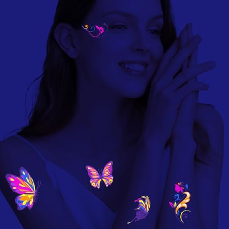 20 Sheet Glow in The Dark Temporary Tattoos - 200+Styles Fluorescence UV Neon Waterproof Body Face Fake Tattoo Stickers for Adults Women Men Kids Rave Festival Accessory Party Supplies Decorations