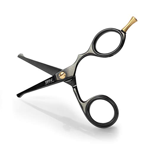 BRV MEN Black Rounded-Tip Nose & Ear Hair Scissors 4.2" - Professional Grooming Tool