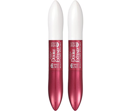 L'Oreal Paris Double Extend Tubing Mascara 2-Step Lengthening, Blackest Black, Pack of 2, 0.17 fl oz