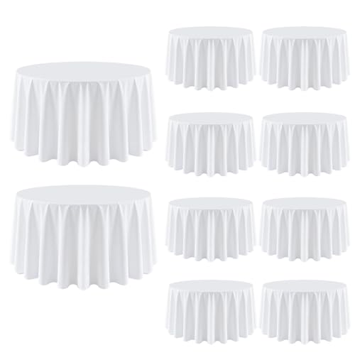 White Round Tablecloth 120 Inch 10 Pack for 48-96 Inch Tables – Durable & Reusable