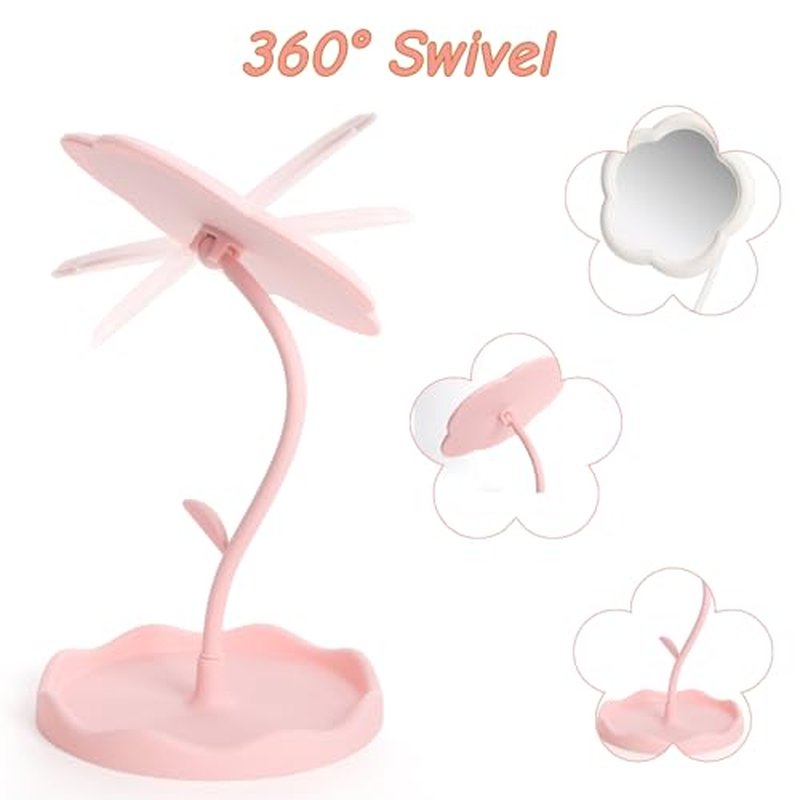 6 Pieces Flower Shaped Mirror, Multi-Angle Adjustable Spa Party Makeup Mirror, Compact Table Vanity Mirror with Jewelry Tray for Home Decor Sleepover Party Aesthetic Gift