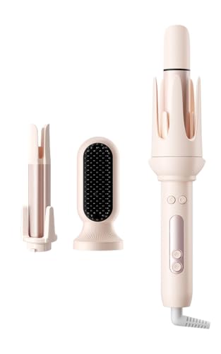 DYHOO 3-in-1 Automatic Hair Curler Set with Straightening Brush, 2 Barrel Sizes, Negative Ion for Beach Waves & Curls