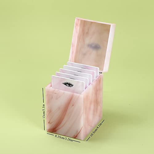 5-Layer Acrylic Eyelash Storage Box with 5 Pallets - Pink Marble Organizer for False Eyelash Display