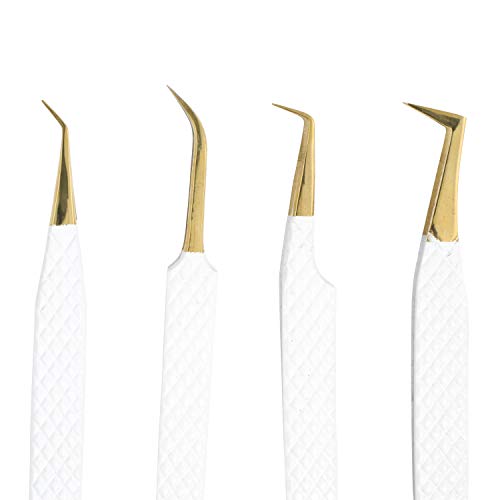 M LASH Tweezers, Eyelash Extensions Set of 4 | White