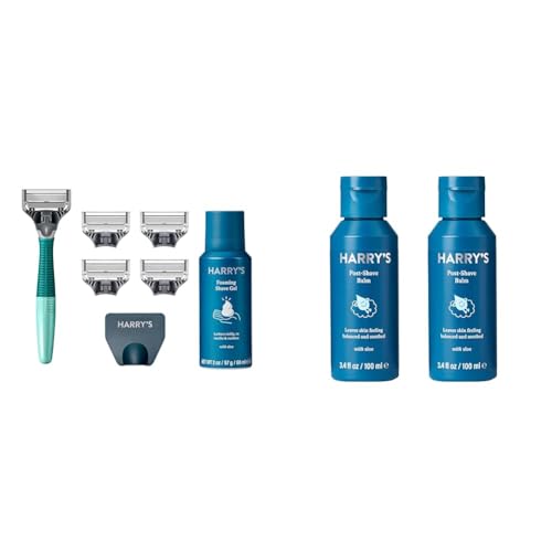 Harry's Razors for Men - Men's Razor Set with 5 Razor Blade Refills, Travel Blade Cover, 2 oz Shave Gel (Sage) & Post Shave - Post Shave Balm for Men - 3.4 Fl Oz (Pack of 2) (packaging may vary)