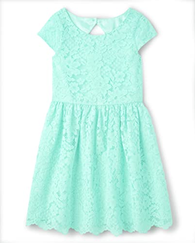 Children's Place Girls' Short Sleeve Dressy Dress Mellow Aqua Lace 10