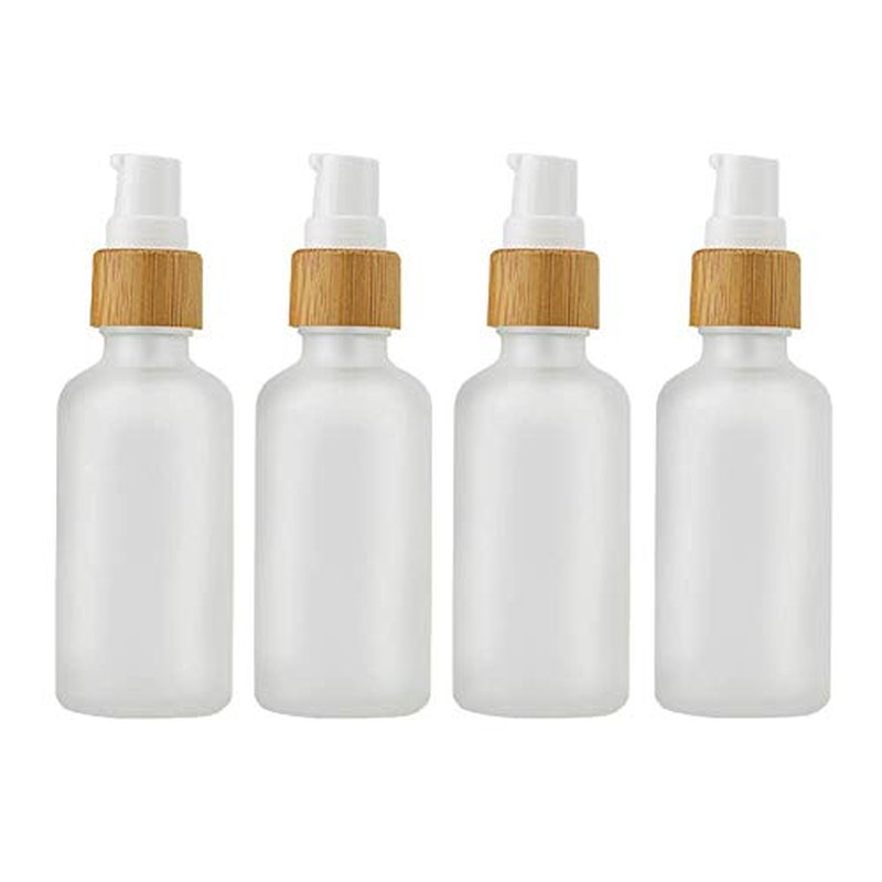 4 Pieces Frosted Glass Lotion Bottle Travel Pump Bottles Cosmetic Cream Container Dispenser Bottle For Lotion Liquid Essential Oil Blends (50ml(1.7oz))