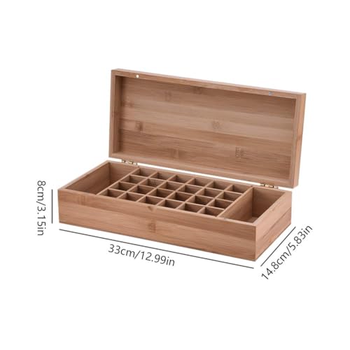 26-Slot Bamboo Essential Oil Storage Box with Container Cap & Labels - Portable Organizer