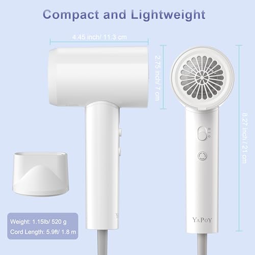 White US-Size Ionic Hair Dryer with Fast Drying & Low Noise - Lightweight & Travel-Friendly