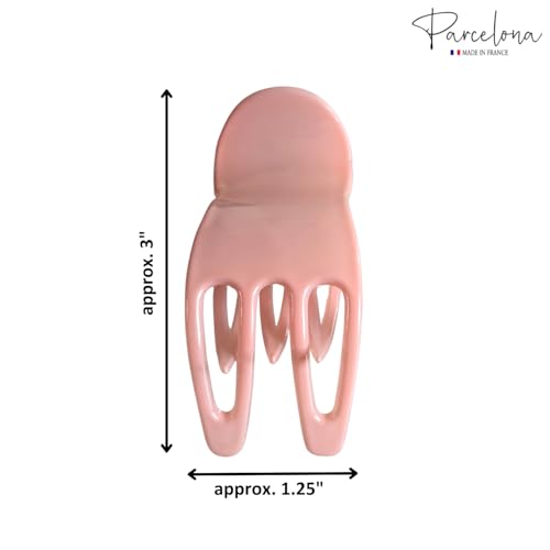 Parcelona French Bear Paw Claw Hair Clip - Blush Pink & Brown, Medium 3 inch