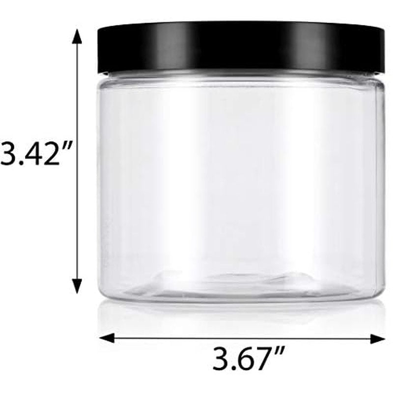 16 oz Clear PET Plastic (BPA Free) Large Refillable Jar with Black Smooth Lids (6 pack)