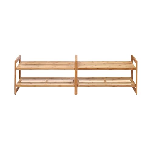 Stackable Bamboo Shoe Rack 2-Tier Organizer for Closet Entryway - 2 Pack