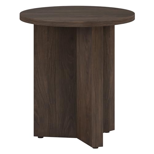 Henn&Hart 20-Inch Round Rich Brown Scandinavian Side Table with X-Base