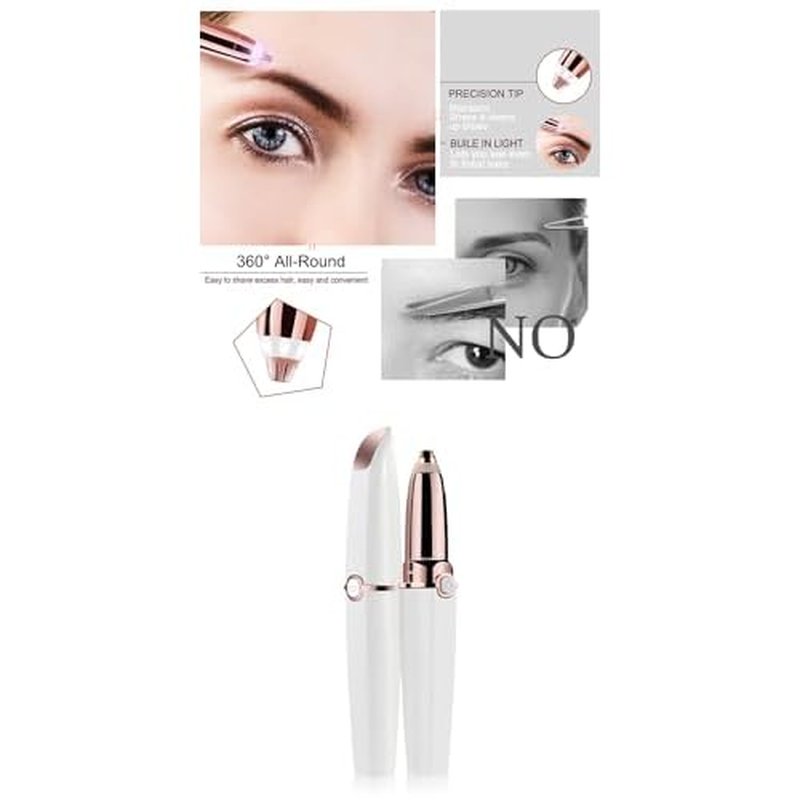 Abhiya's Facial Hair Remover & Eyebrow Trimmer - 2 in 1 Electric Women's Face, Nose & Body Shaver - Painless Epilator - USB Rechargeable with LED Light