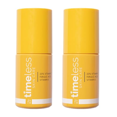 Timeless Skin Care Vitamin C Serum with Vitamin E & Ferulic Acid - Brightening Serum - for Oily & Dry Skin - Fragrance-Free 1 oz (Pack of 2)