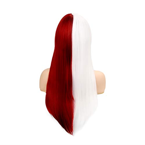 Anime Cosplay Wig for Women White & Red Synthetic Halloween Hair, Long Straight Style