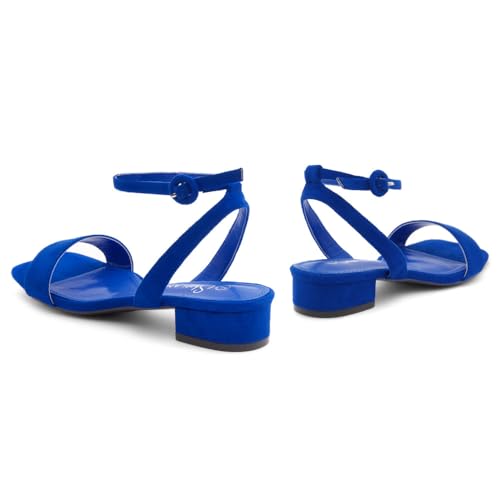 Shoe Land Women's Low Heels Dressy Sandals for 2025-1 Inch Chunky Block Short Heels | Square Open Toe with Adjustable Ankle Strap | Wedding & Party Heeled Sandals