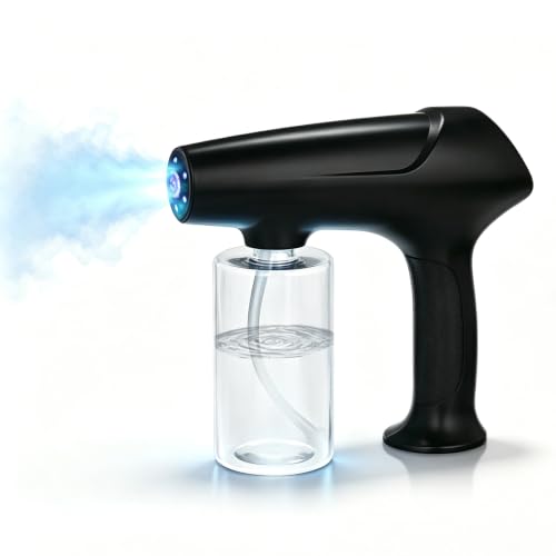 Black Barber Spray Bottle with Blue Light - Rechargeable Nano Mist Atomizer for Stylist & Home Use