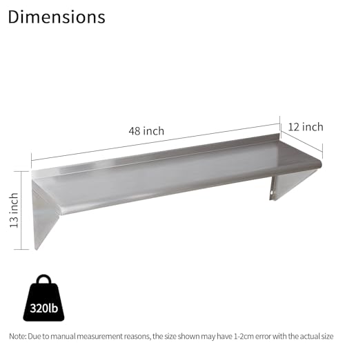 SWOTCATER 2-Pack 12x48 Stainless Steel Wall Shelves - Heavy Duty, Easy Install