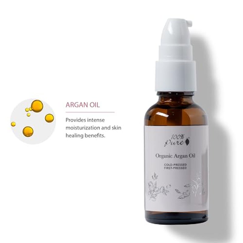 100% PURE Argan Oil, Cold-Pressed, Natural Moisturizer for Skin, Hair & Nails, Facial Serum, Hair Detangler, Cuticle Oil, Makeup Remover - 1.52 Fl Oz