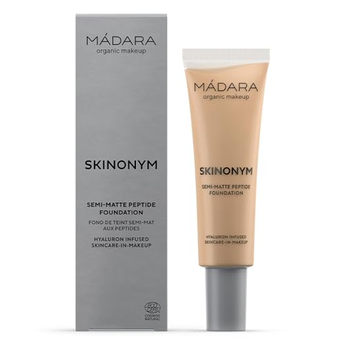 MADARA Organic Skincare | SKINONYM Semi-Matte Peptide Foundation, #40 SAND, 30ml ? Boosted by collagen-supporting peptides, Semi-matte finish, Adapts to the skin's texture, Ecocert certified.