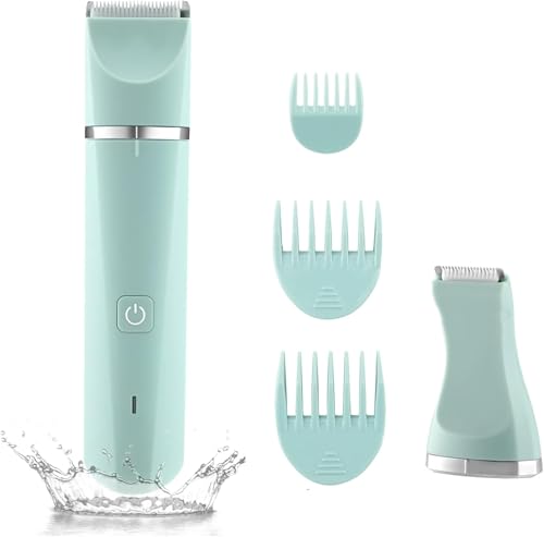 Women's Bikini Trimmer Blue Waterproof Cordless Electric Razor with Ceramic Blades