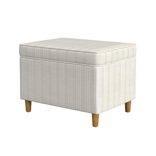 24-Inch Cream Marigold Pinstripe Storage Ottoman with Wooden Legs — Space-Saving Bench