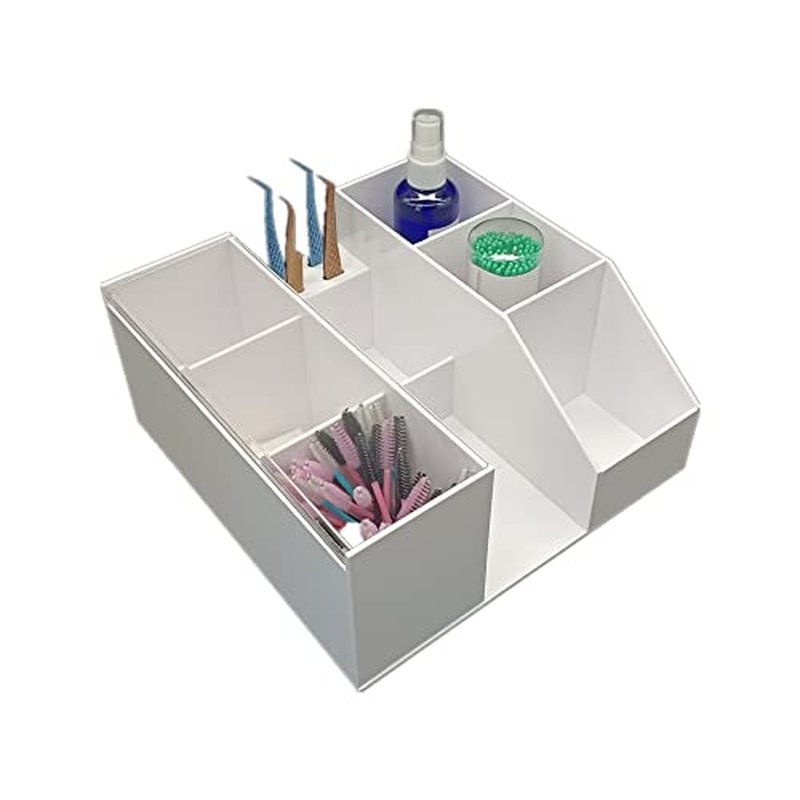 Acrylic Eyelash Beauty Organizer, Grafting Tool Storage With Tweezers Holder Display Boxes for Home Salon (White)