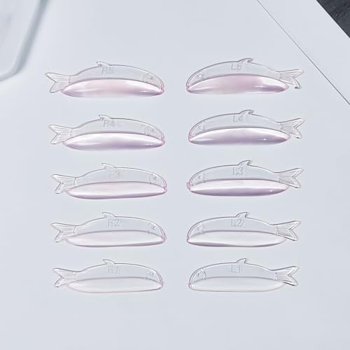 PERMANIA Lash Lift Pads, New Self-Adhesive Super Soft 10Pcs/5Sizes Fish-Shaped Lash Lift Rods Extreme Eyelash Curler Reusable (Pink)