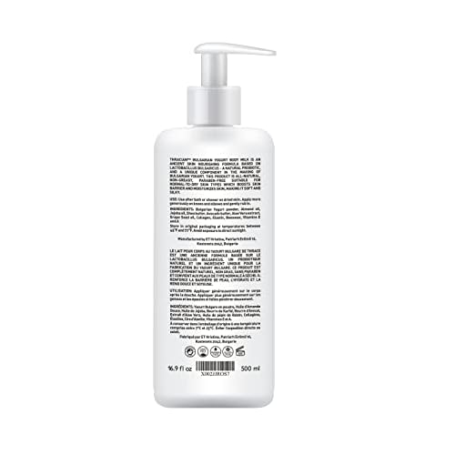 Thracian Bulgarian Yogurt Natural Moisturizing Body Milk with Essential Oils, Collagen, Vitamins E & A, Extra Soothing Lotion for Sensitive and Dry Skin, Non-Greasy, 500 ml, 16.9 Fl Oz
