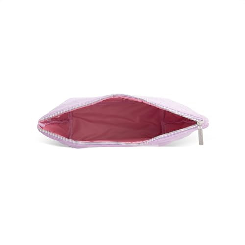 Lavender Purple Makeup Bag with Velour Wedge & Heart Diamond - Travel Cosmetic Organizer