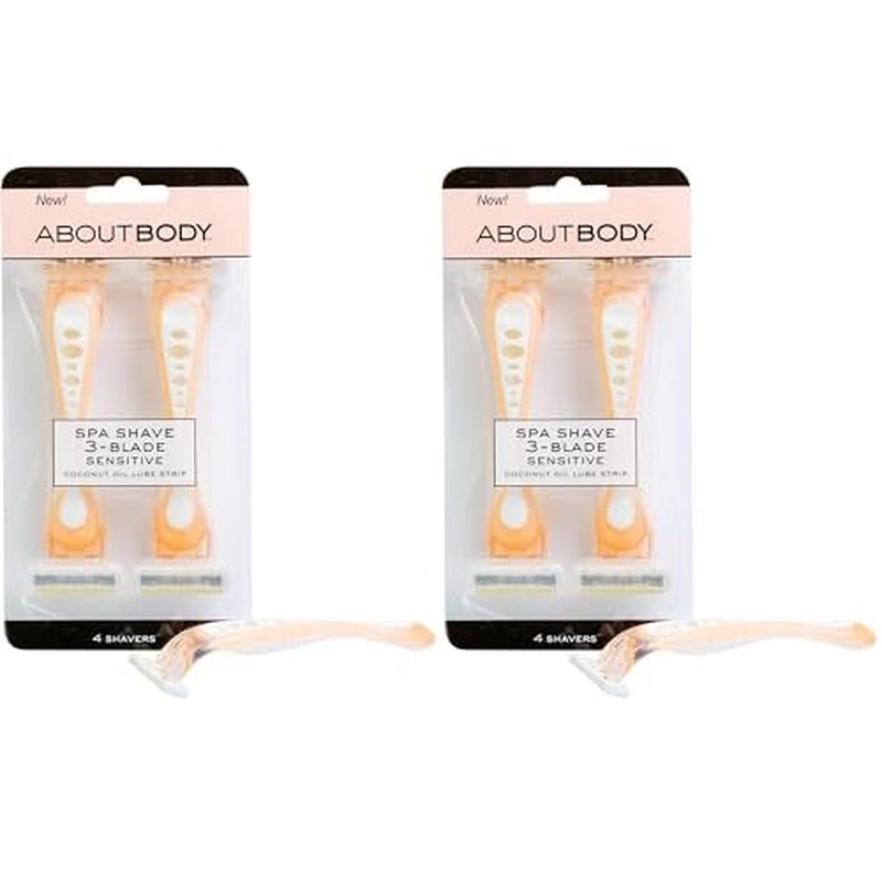 About Face Body Spa Shave 3-Blade Sensitive Disposable Razors With Coconut Oil Lube Strip, 4 Count (Pack of 2)