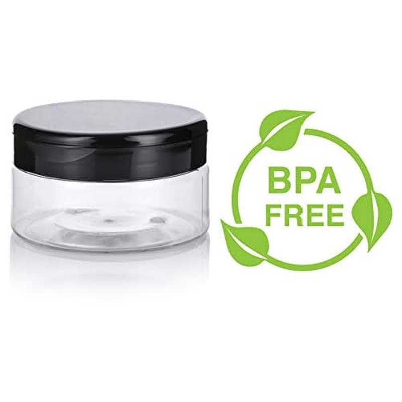 JUVITUS 8 oz Clear PET Plastic Refillable Low Profile Jar with Black Flip Top (6 pack)