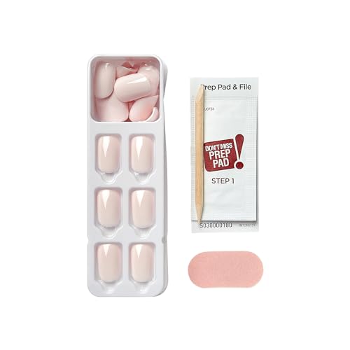 KISS Impress Color No Glue Mani 30 Pcs Press on Nails, Light Pink, Short Size, Squoval Shape, Simple Peel & Press Easy Apply, Hassle-Free Removal, Essential Tools Included