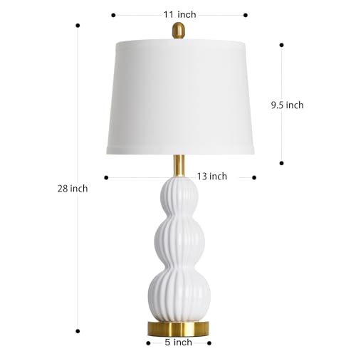 Luxeflow 28" White Ceramic Triple Gourd Bedside Lamps Set of 2, Modern Nightstand Lighting