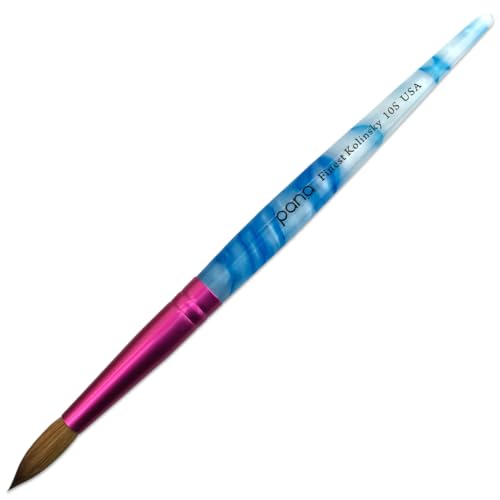 PANA Pure Kolinsky Nail Art Brush Size 10 - Round Pink Ferrule & White Swirl Blue Handle